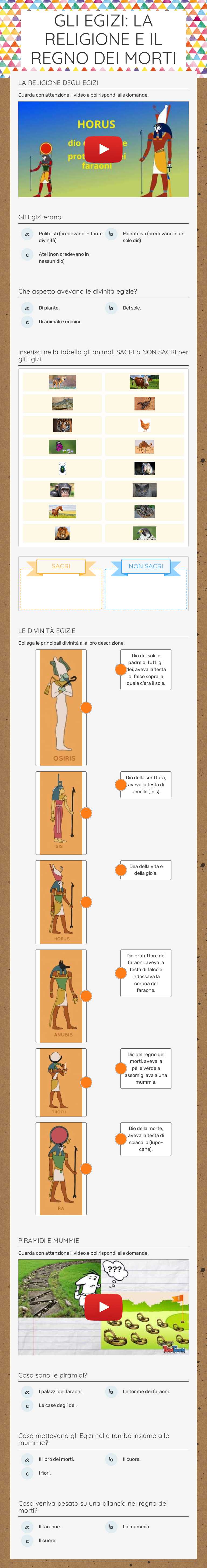 GLI EGIZI: LA RELIGIONE E IL REGNO DEI MORTI worksheet preview image