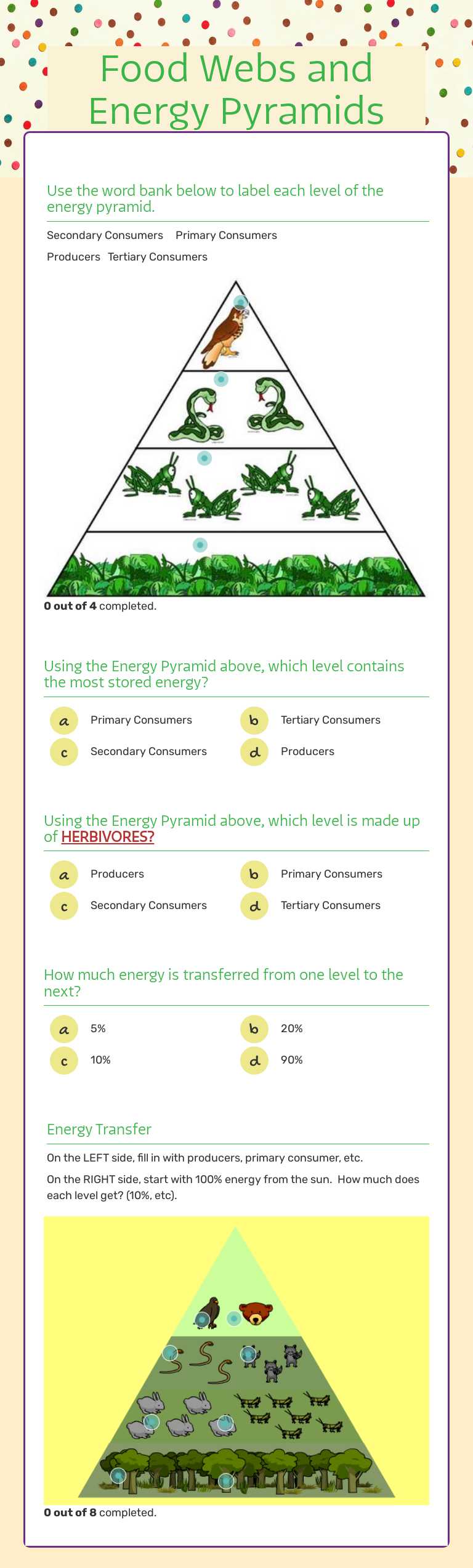 Food Webs and Energy Pyramids worksheet preview image