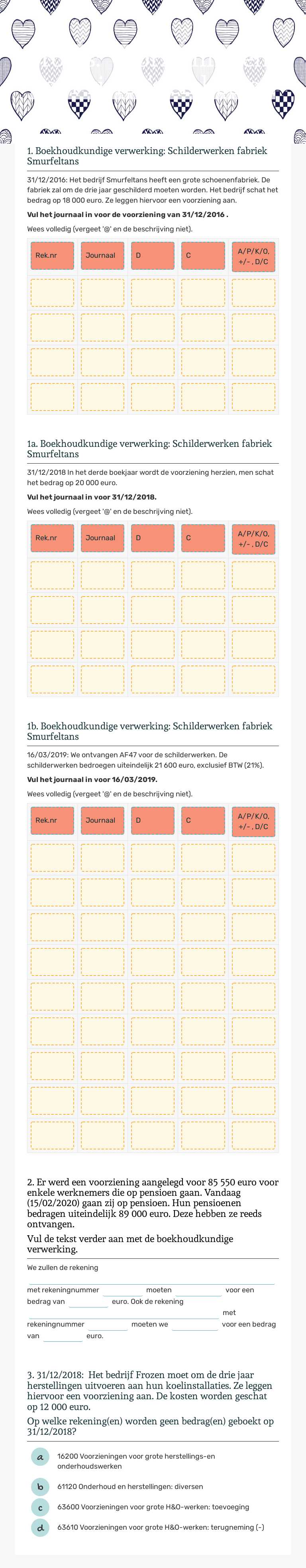 Toets: Voorzieningen voor risico's en kosten worksheet preview image