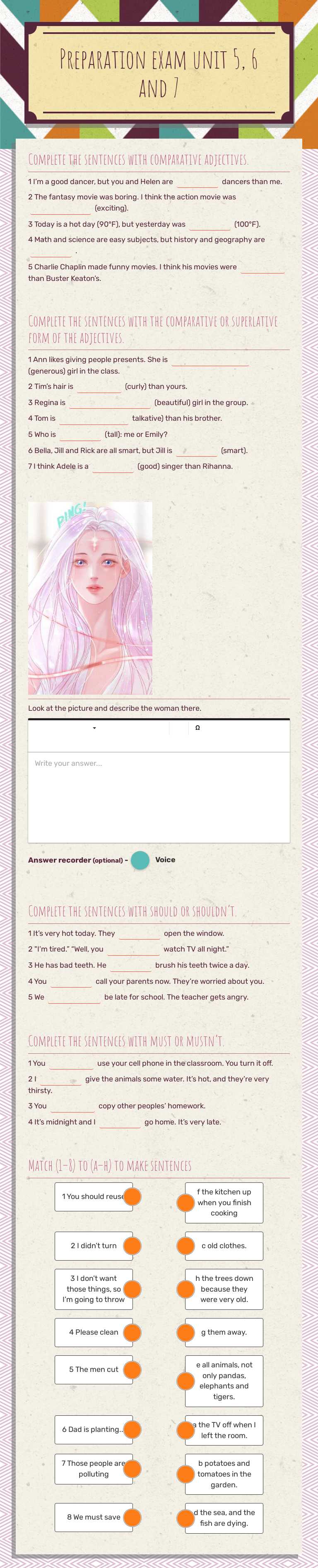 Preparation exam unit 5, 6 and 7 worksheet preview image