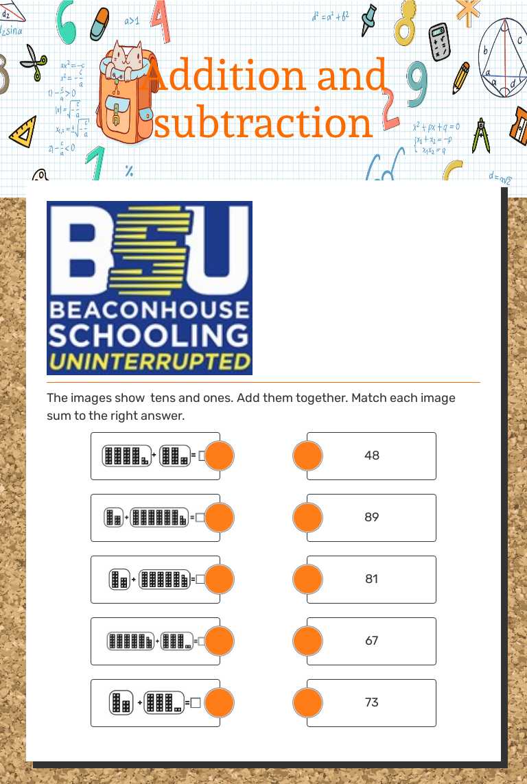 Addition and subtraction worksheet preview image