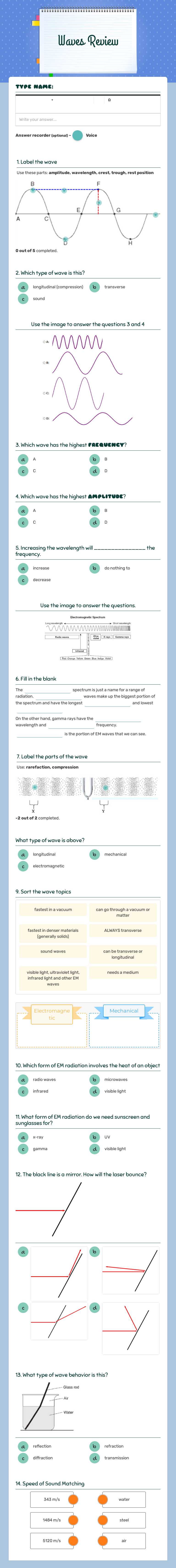 Waves Review worksheet preview image