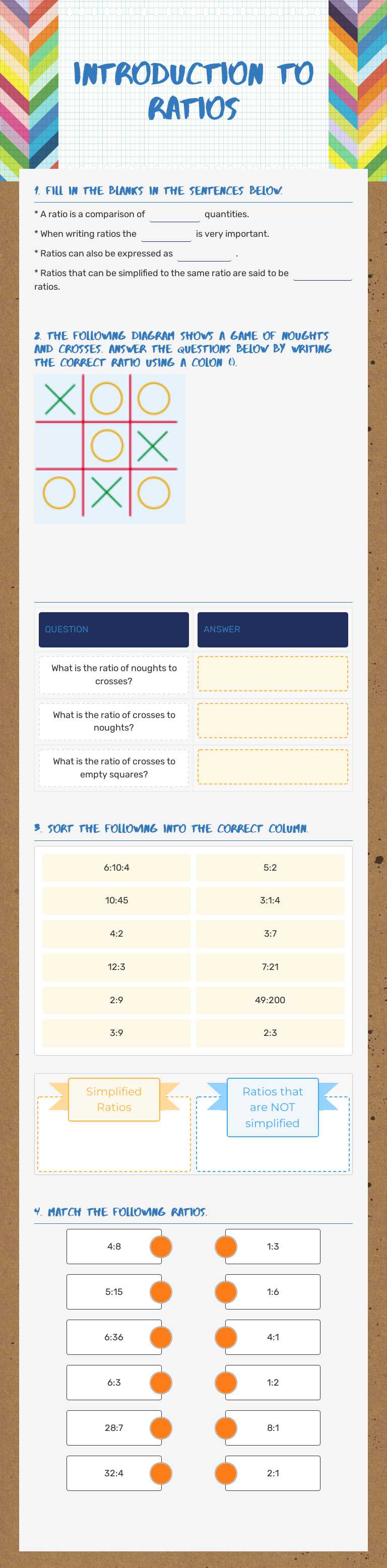 Introduction to Ratios Grade 7 worksheet preview