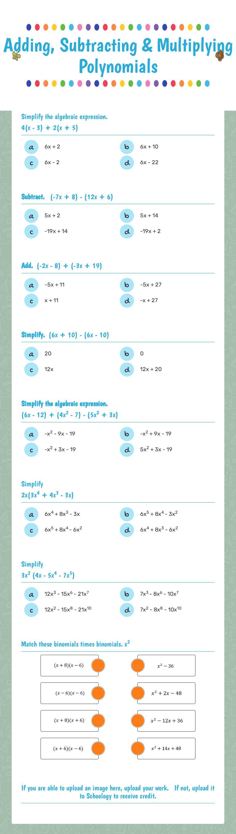 Adding, Subtracting & Multiplying Polynomials by Frances DeLeon ...