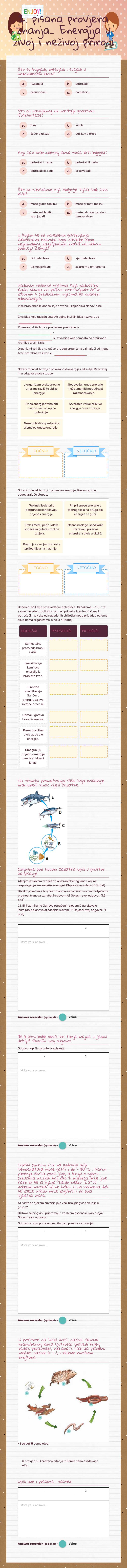 2. pisana provjera znanja_ Energija u živoj i neživoj prirodi worksheet preview image