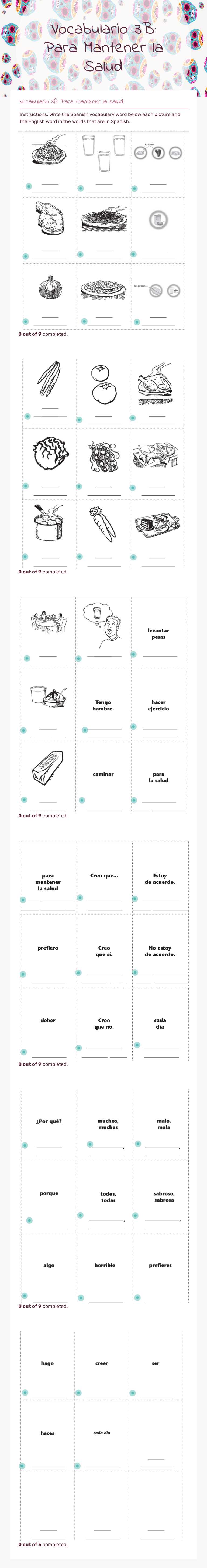 Vocabulario 3B: Para Mantener la Salud Grade 10 worksheet preview