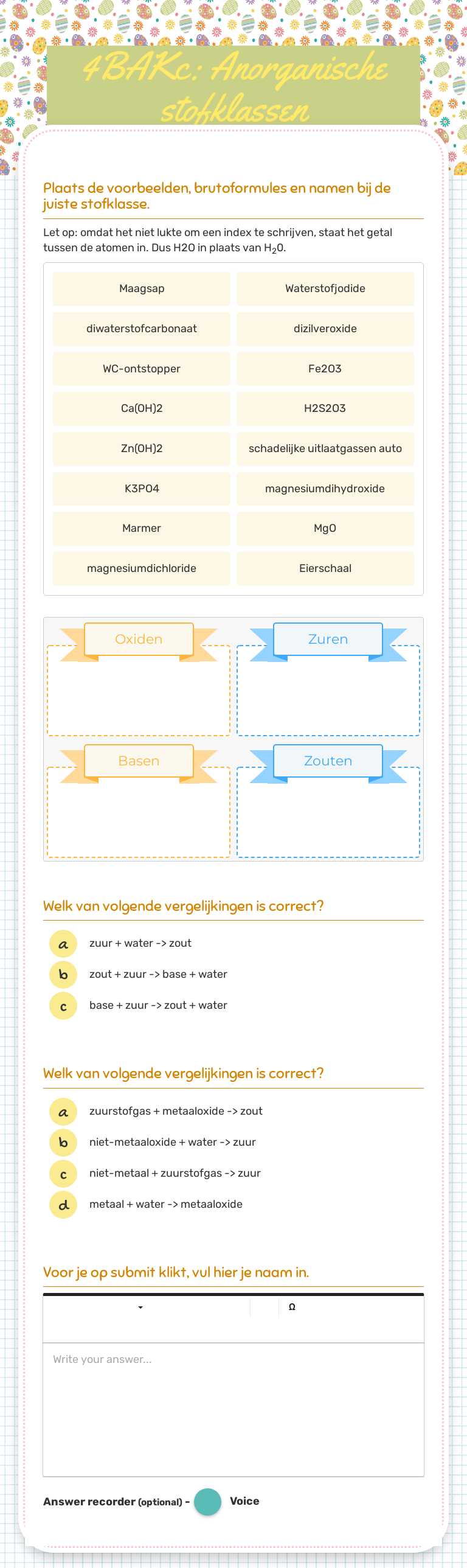 4BAKc: Anorganische stofklassen worksheet preview image