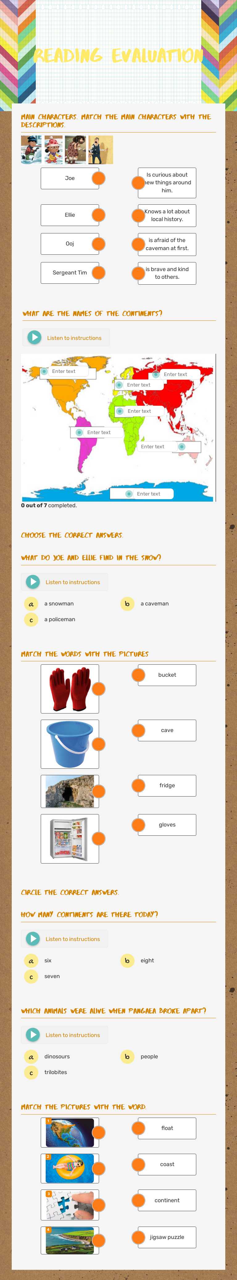 Reading Evaluation worksheet preview image