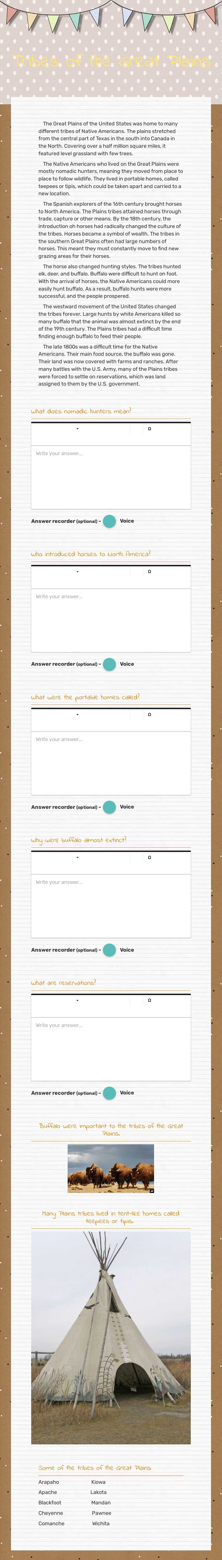 Tribes of the Great Plains worksheet preview image