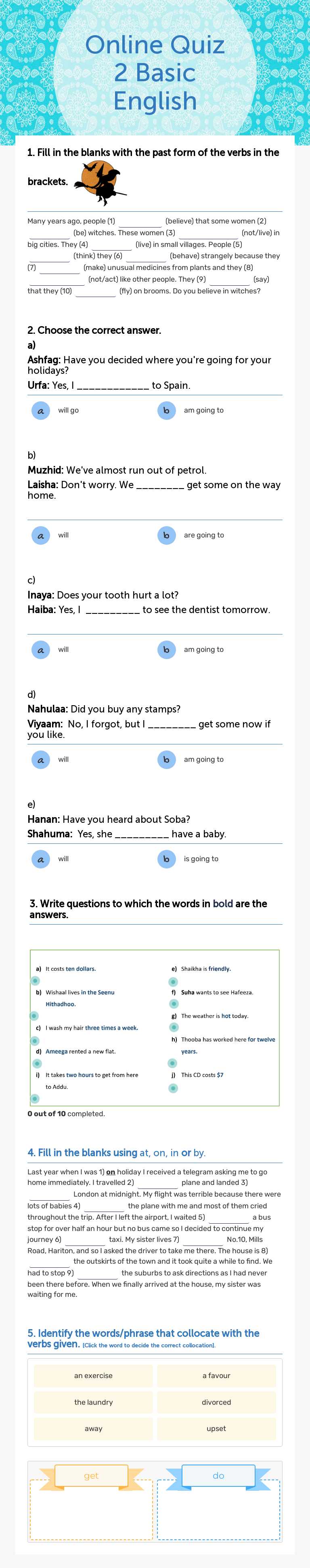 Online Quiz 2 Basic English worksheet preview image