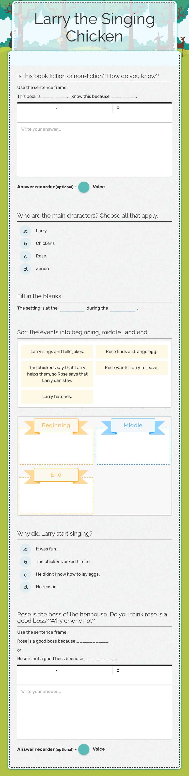 Larry the Singing Chicken worksheet preview image