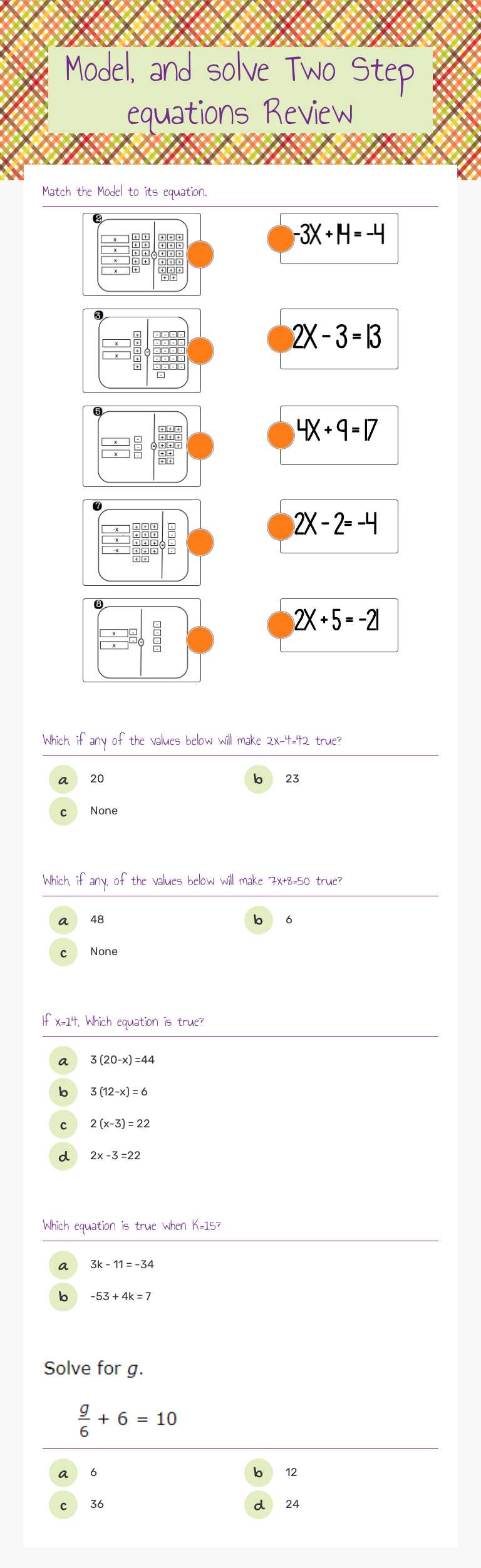 Master two-step equations with this engaging review worksheet! Practice ...