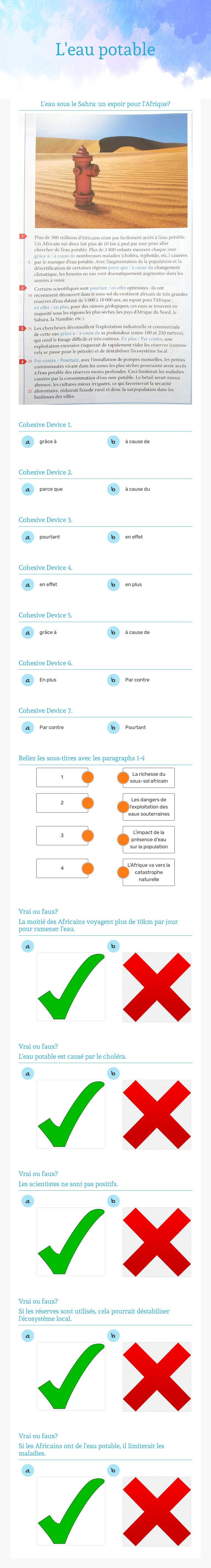 L'eau potable worksheet preview image