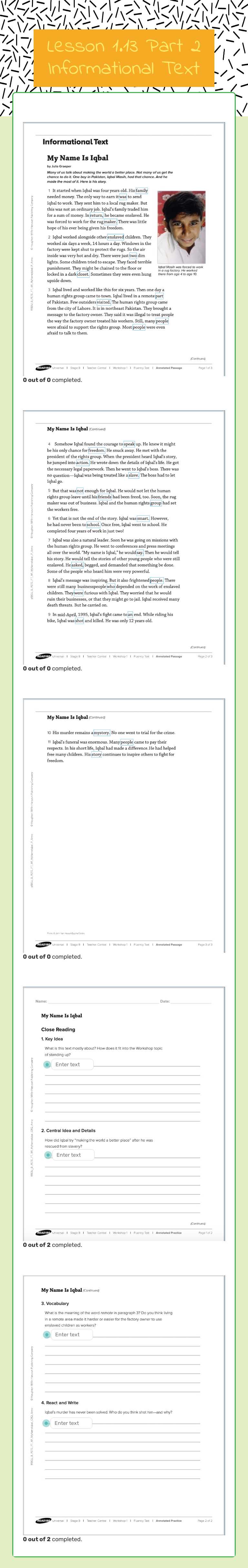 Lesson 1.13 Part 2 Informational Text worksheet preview image