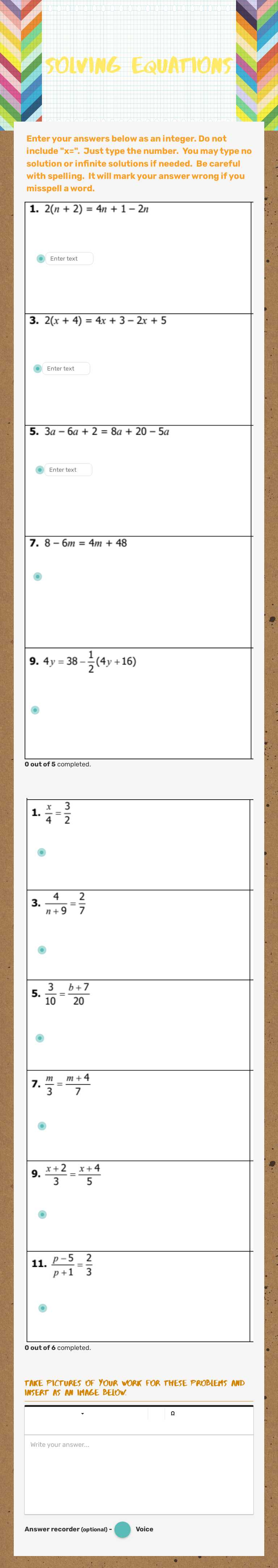 Solving Equations worksheet preview image