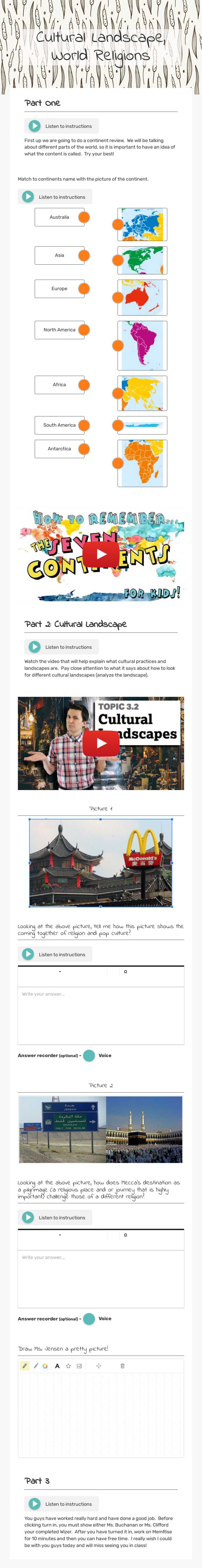 Cultural Landscape, World Religions worksheet preview image