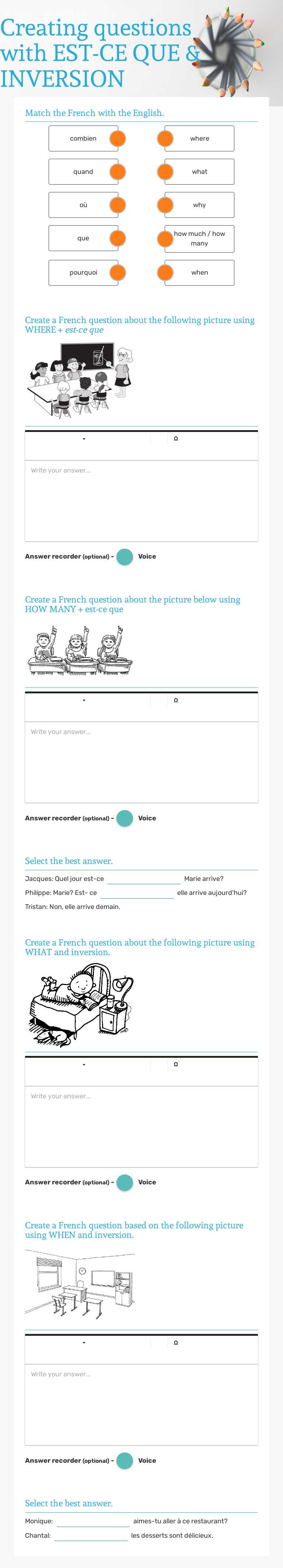 Creating questions with EST-CE QUE & INVERSION worksheet preview image