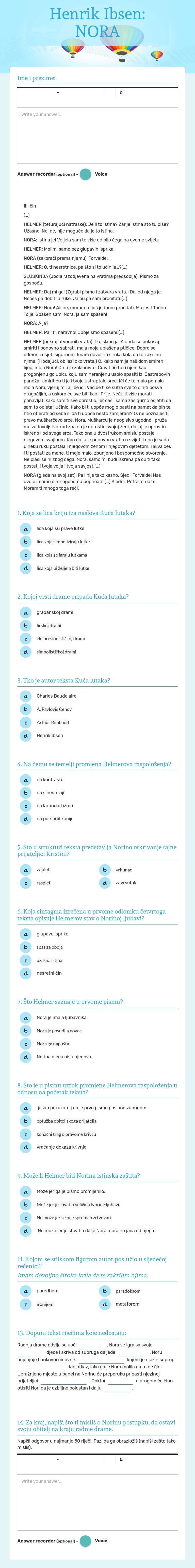 Henrik Ibsen: NORA Grade 11 worksheet preview