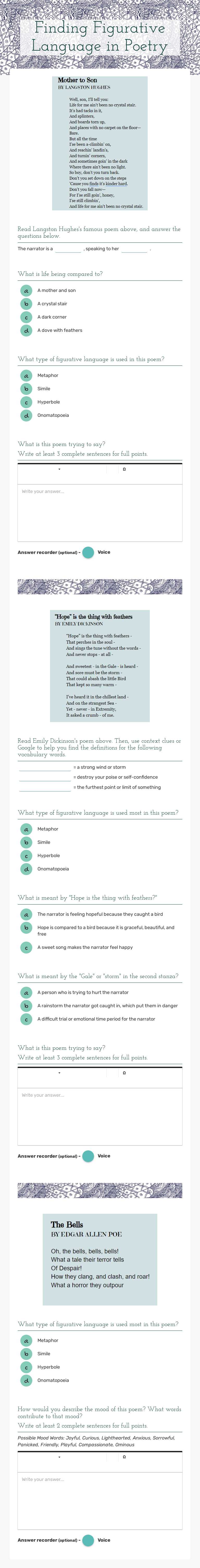 Finding Figurative Language in Poetry worksheet preview image