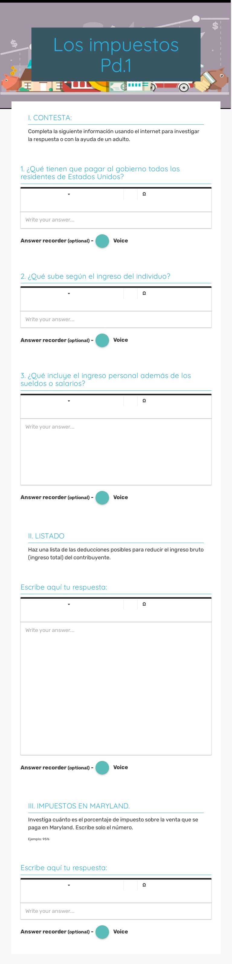 Los impuestos Pd.1 Grade 6 worksheet preview