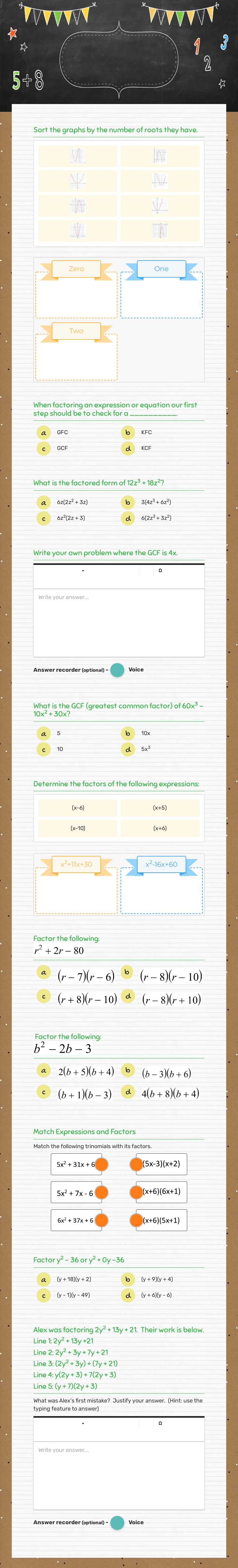 Factoring Quadratic  Equations worksheet preview image