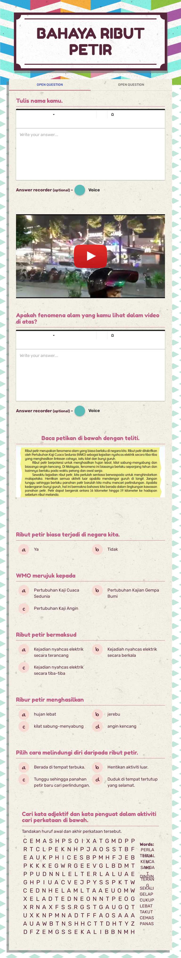 BAHAYA RIBUT PETIR worksheet preview image