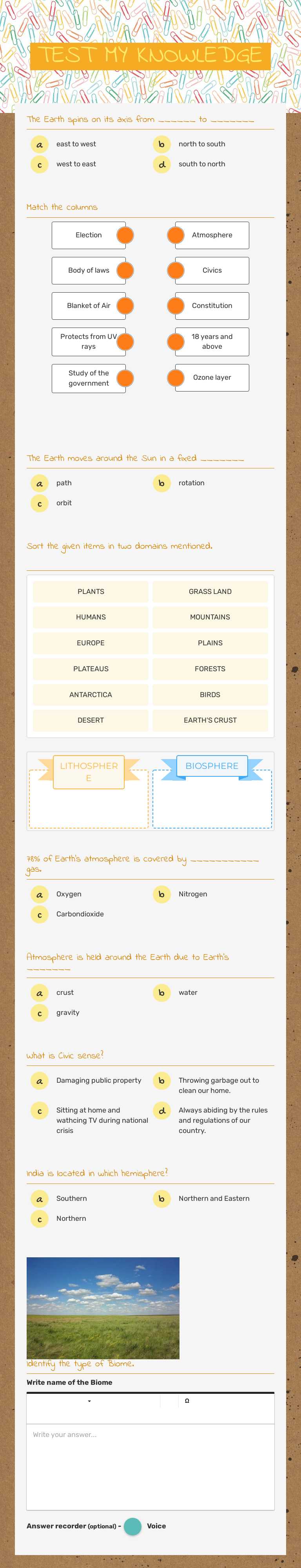 TEST MY KNOWLEDGE worksheet preview image