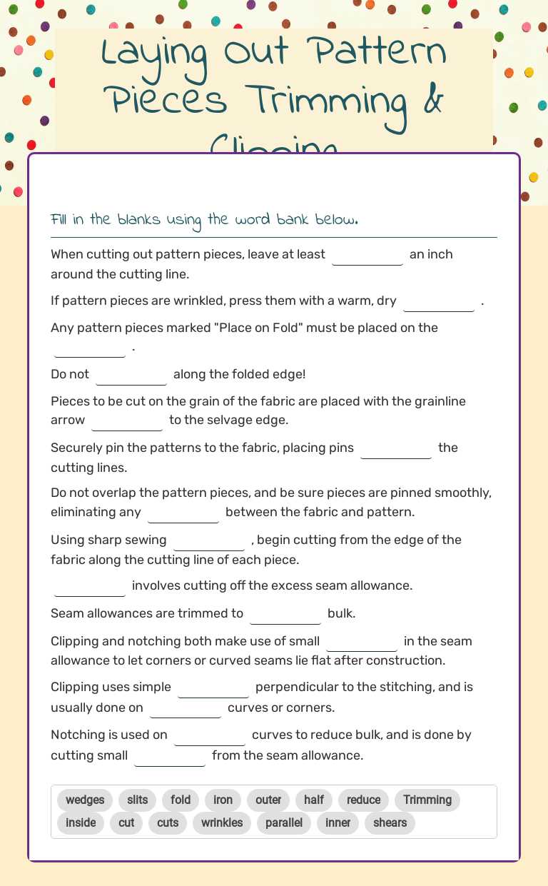 Laying Out Pattern Pieces Trimming & Clipping worksheet preview image
