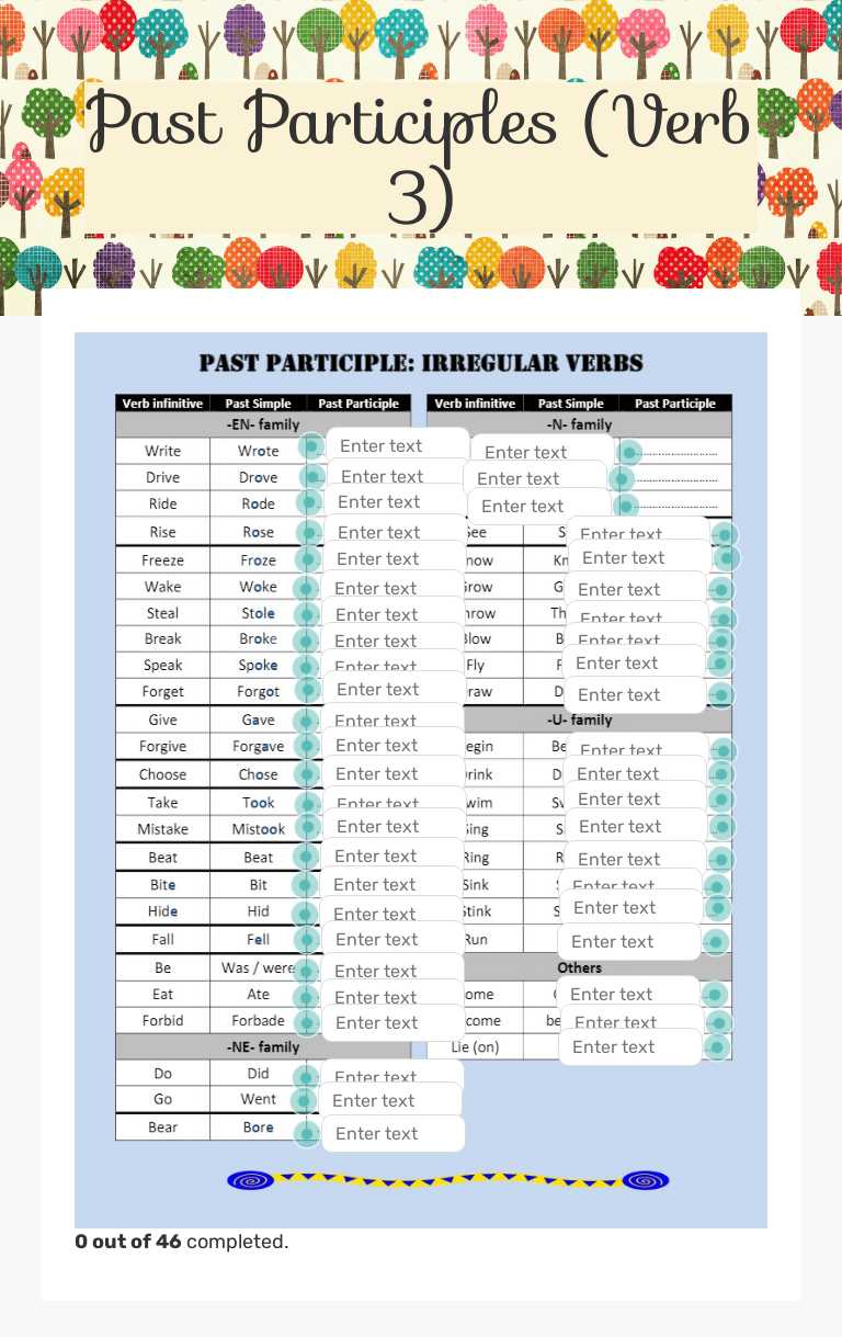 Past Participles (Verb 3) worksheet preview image