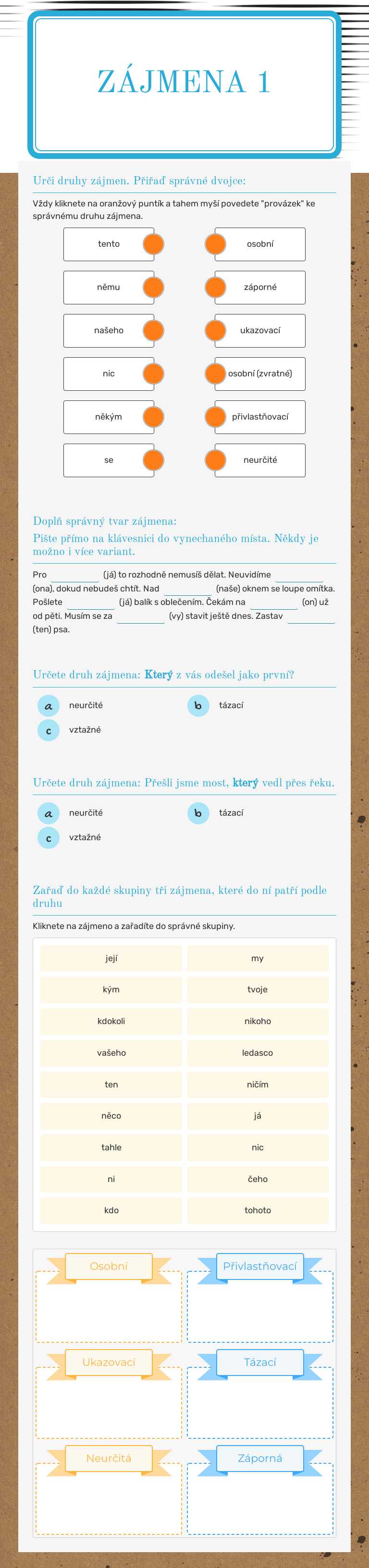 Zájmena 1 Grade 6 worksheet preview