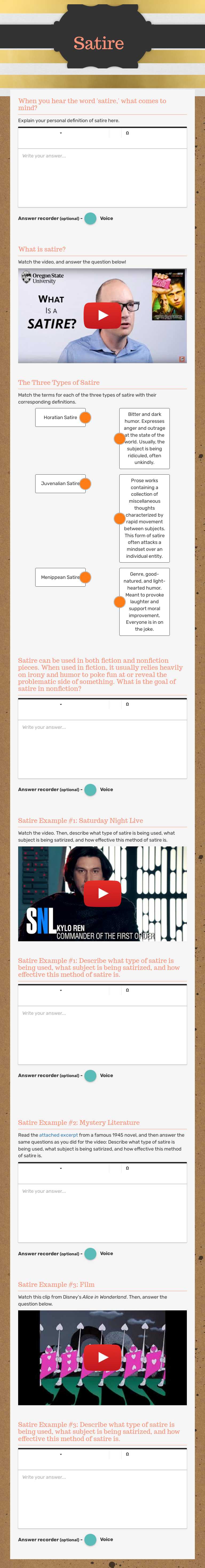 Satire worksheet preview image