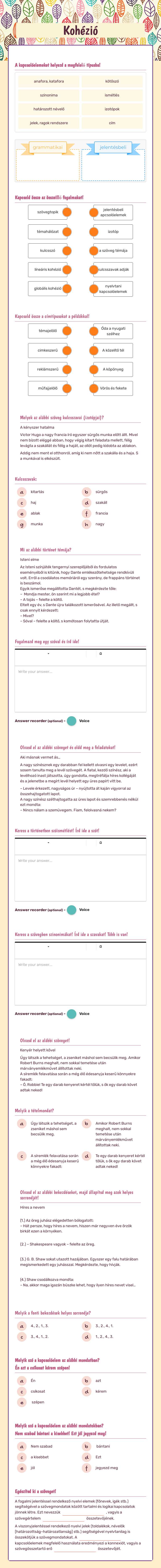 Kohézió worksheet preview image