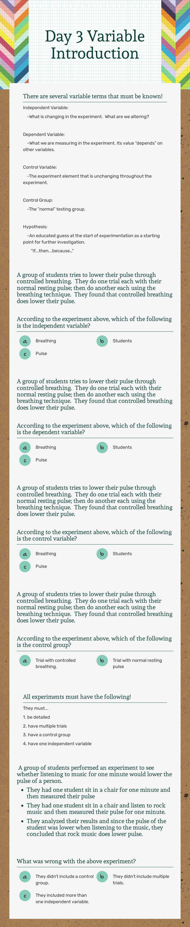 Day 3 Variable Introduction Grade 8 worksheet preview