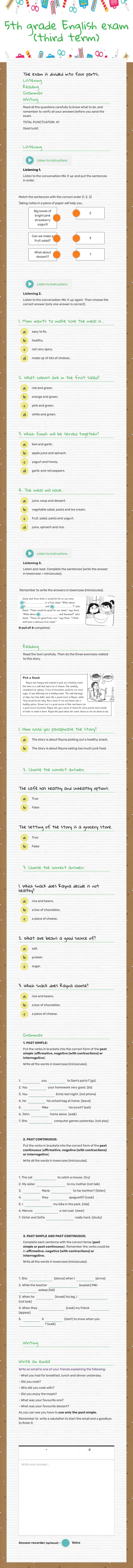 5th grade English exam (third term) worksheet preview image