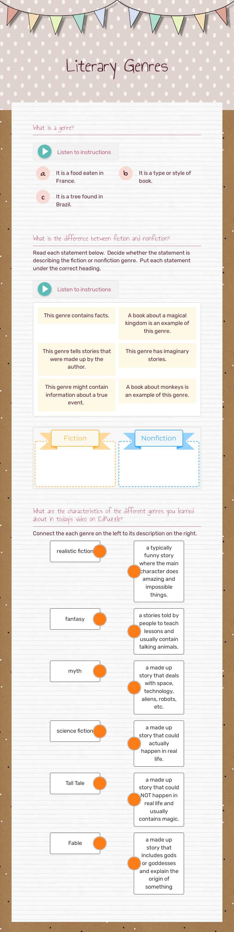 Literary Genres Grade 2 worksheet preview