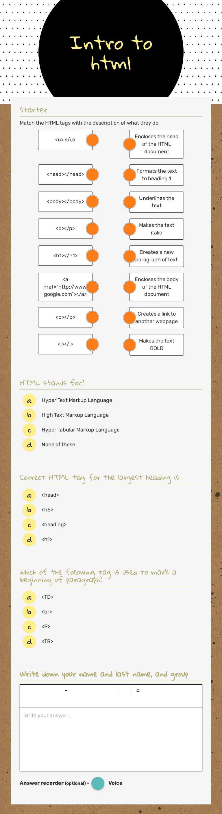 Intro to html Preschool worksheet preview