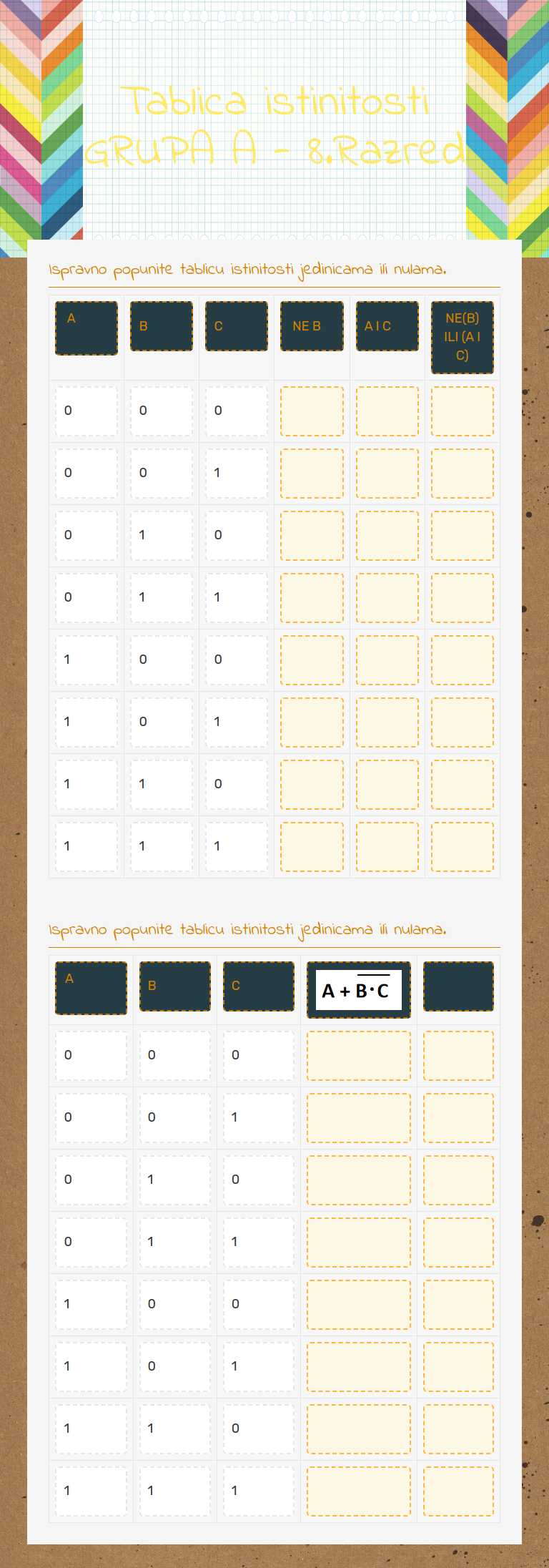 Tablica istinitosti  GRUPA A - 8.Razred worksheet preview