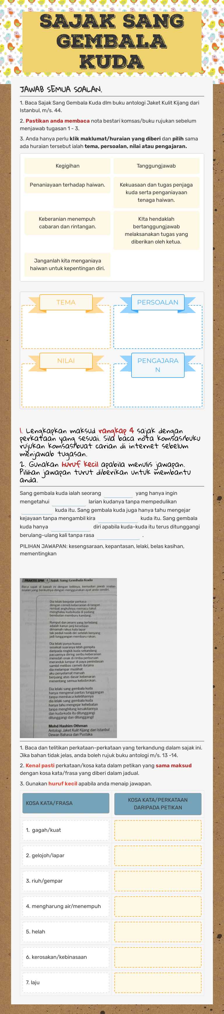 SAJAK SANG GEMBALA KUDA worksheet preview image