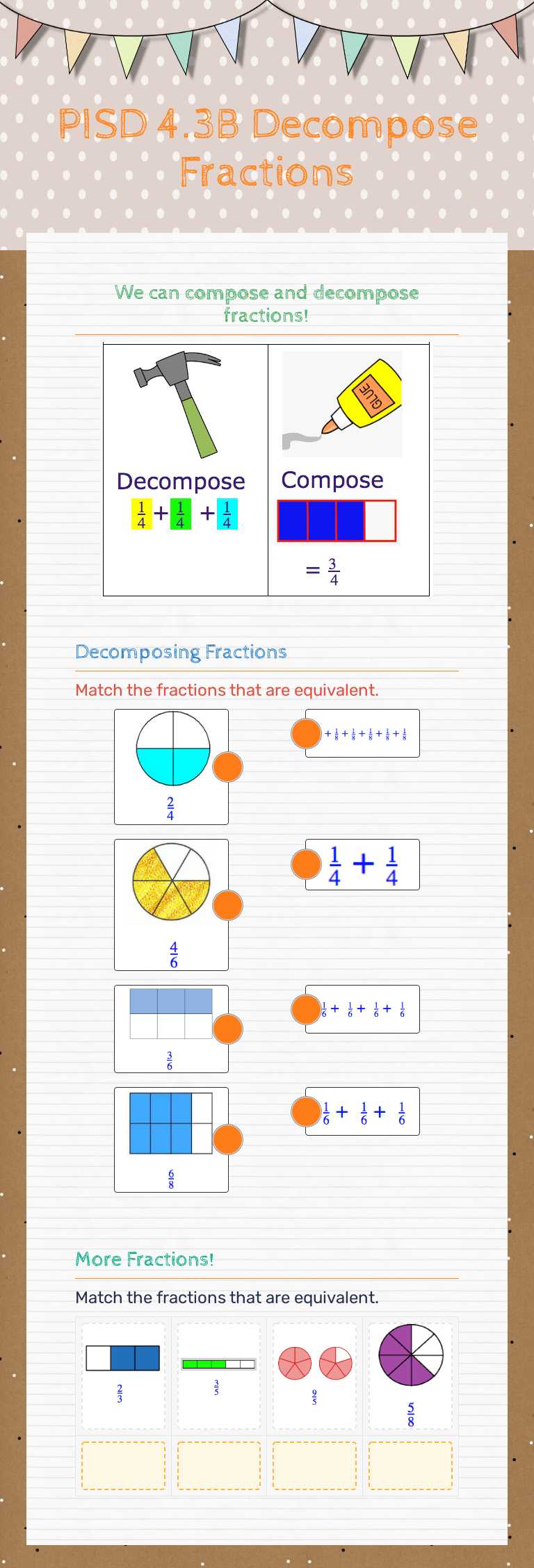 PISD 4.3B Decompose Fractions Grade 4 worksheet preview