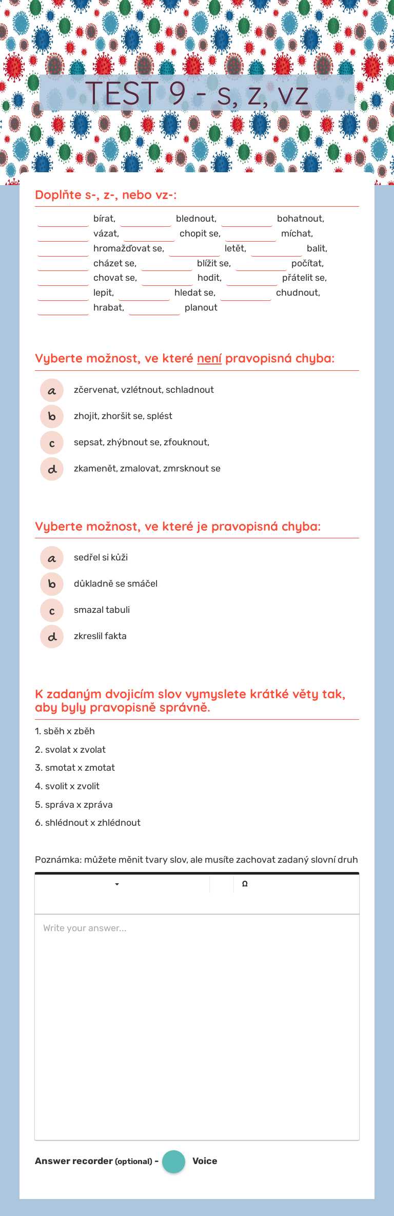 TEST 9 - s, z, vz worksheet preview image