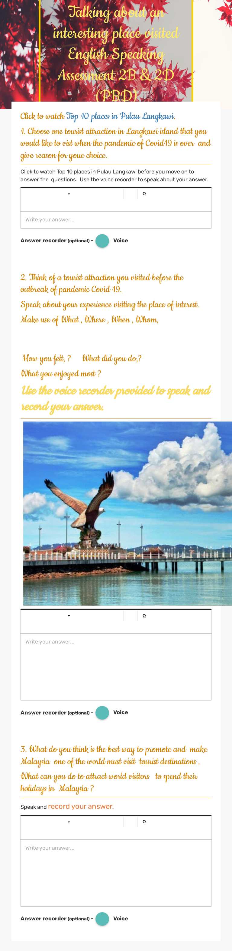Talking about an interesting place visited                                                                     English Speaking 
           Assessment                   2B & 2D (PBD) worksheet preview image