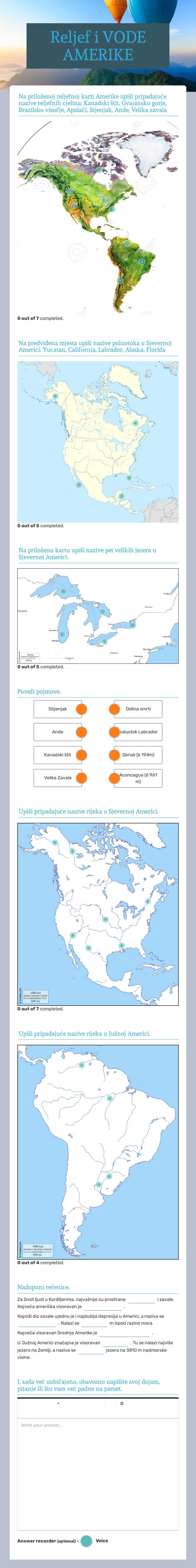 Reljef i VODE AMERIKE worksheet preview image