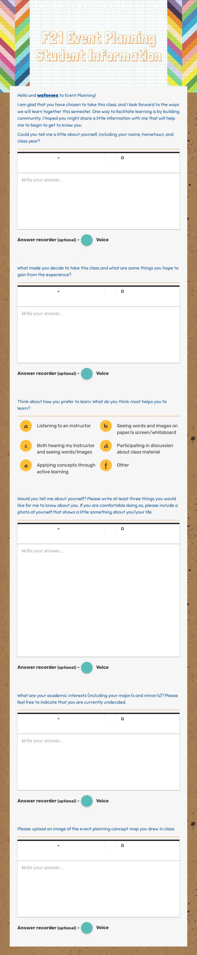 F21 Event Planning Student Information worksheet preview image