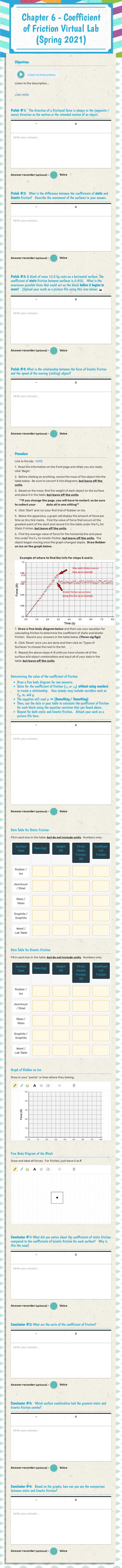 Chapter 6 - Coefficient of Friction Virtual Lab (Spring 2021) worksheet preview image