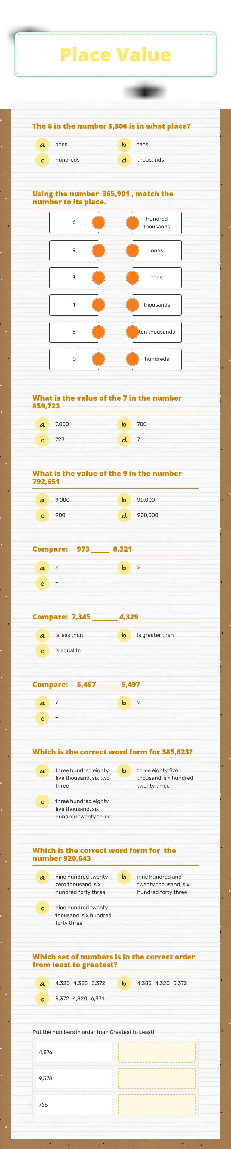 Place Value worksheet preview image