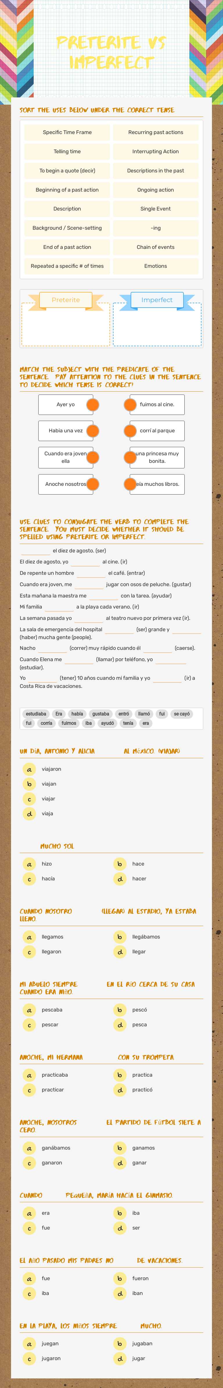 Preterite vs Imperfect worksheet preview image