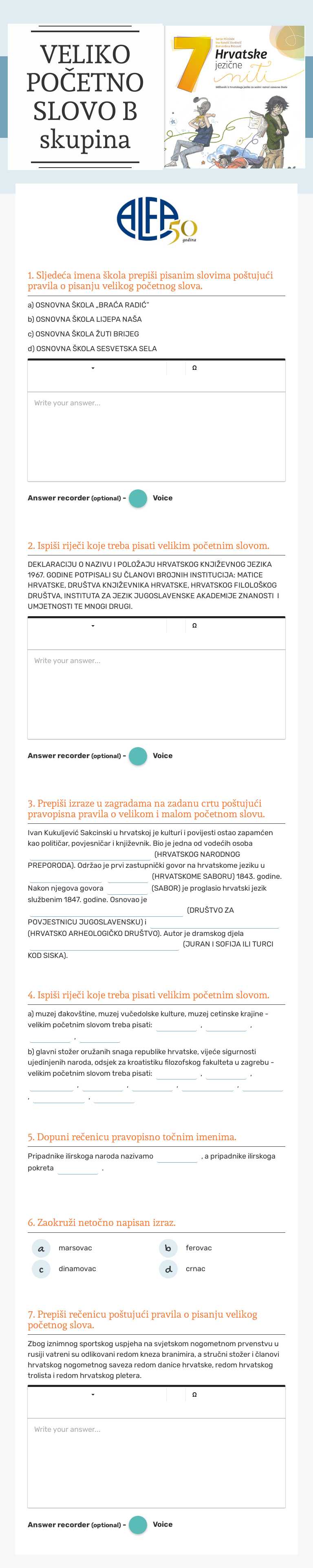 VELIKO POČETNO SLOVO 
 B skupina worksheet preview image
