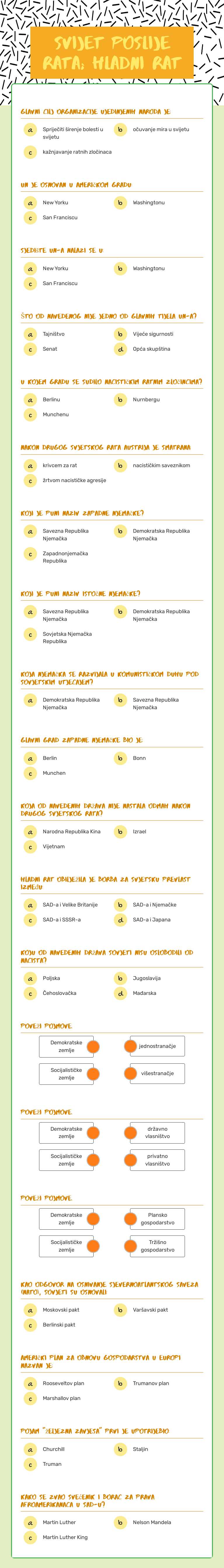 Svijet poslije rata; Hladni rat Grade 8 worksheet preview