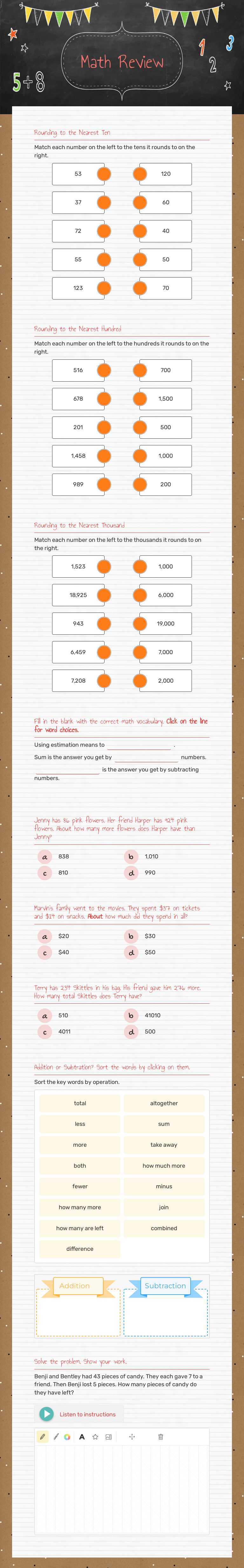 Math Review Grade 3 worksheet preview
