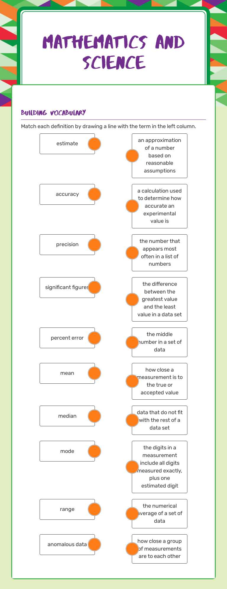 Mathematics and Science worksheet preview image